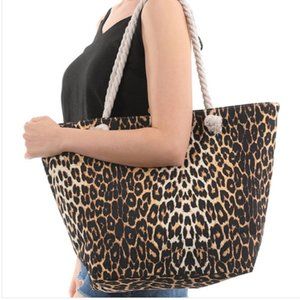 LEOPARD Printed Fully Lined Tote Bag. Rope Handle